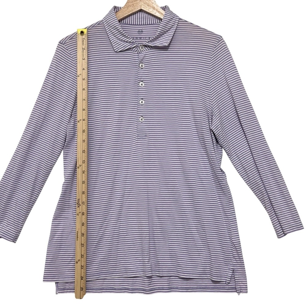 Renwick Women's Long Sleeve Purple White‎ Stripe Polo Med 100% Pima Cotton *read